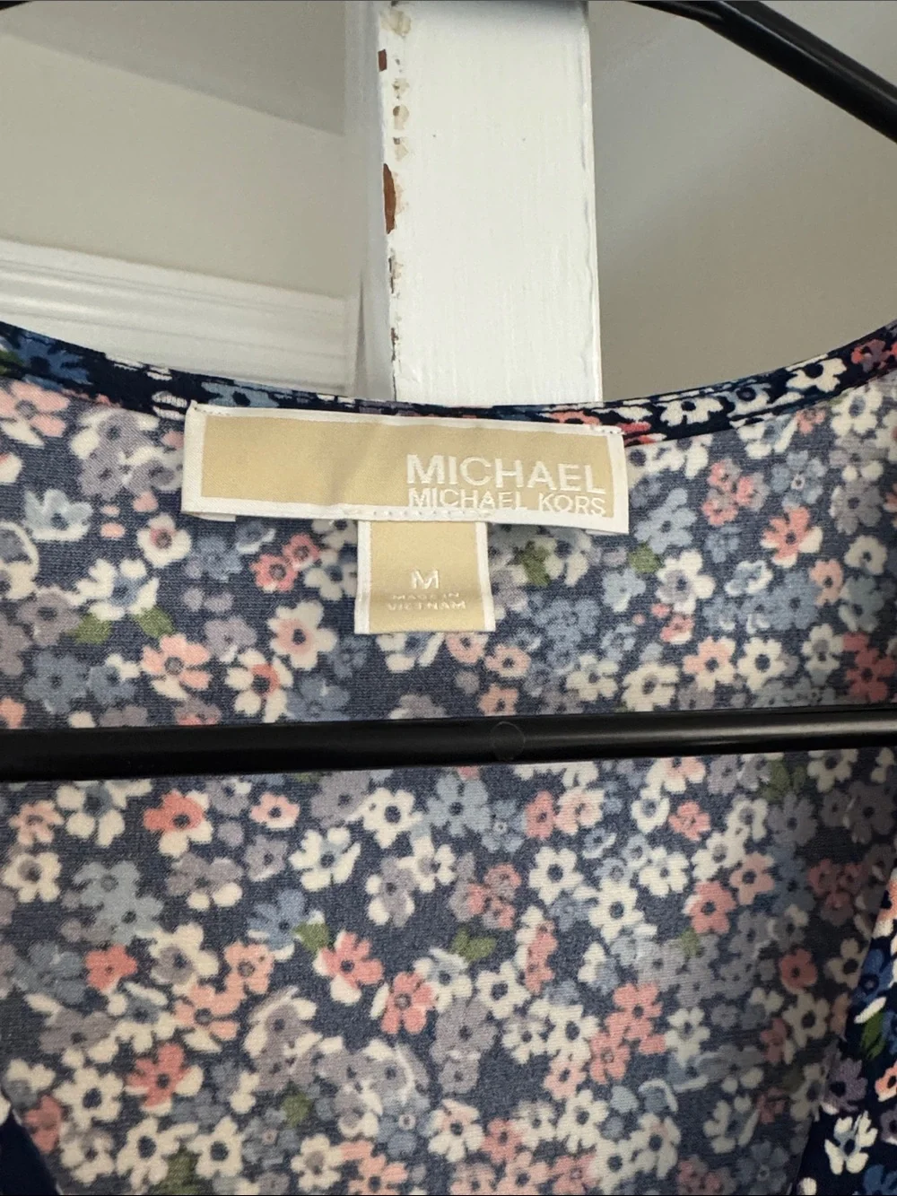 Michael Kors Navy Floral V-Neck Mini Dress